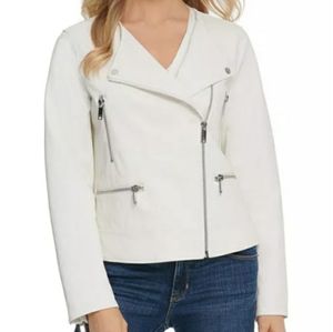 DKNY Faux Leather Moto White Jacket
